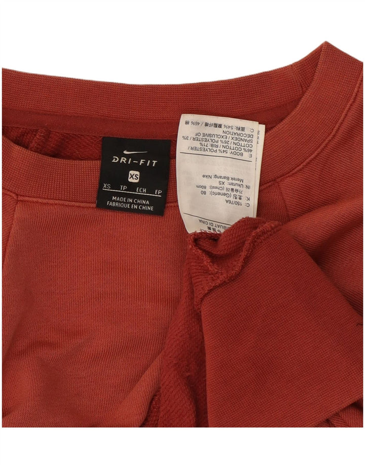 NIKE Dame Dri Fit Oversized grafisk sweatshirt trøje UK 6 XS rød bomuld