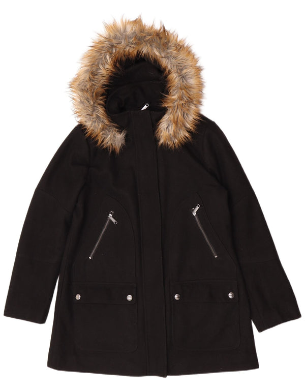 Michael Kors Dame Hooded Windbreaker Coat UK 16 Large Black Wool