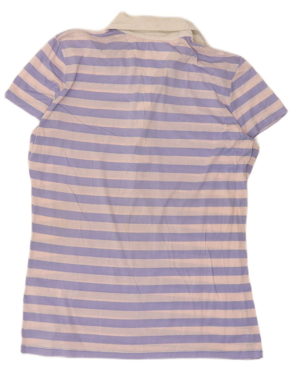 Tommy Hilfiger Dame Polo Shirt UK 12 Medium Lilla Stribet Bomuld