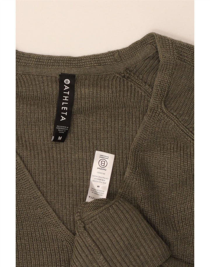 ATHLETA Dame V-hals sweater UK 14 Medium Khaki Polyester