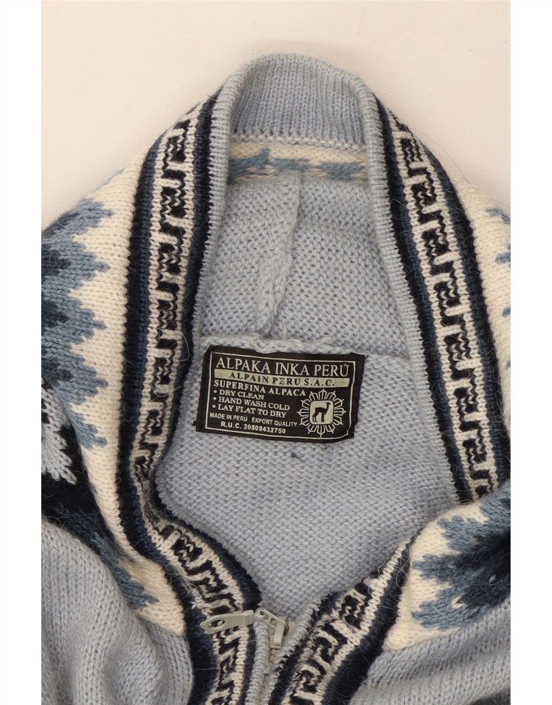 Dame hætte cardigan sweater UK 16 Large Blue Geometric