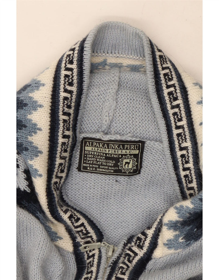 Dame hætte cardigan sweater UK 16 Large Blue Geometric