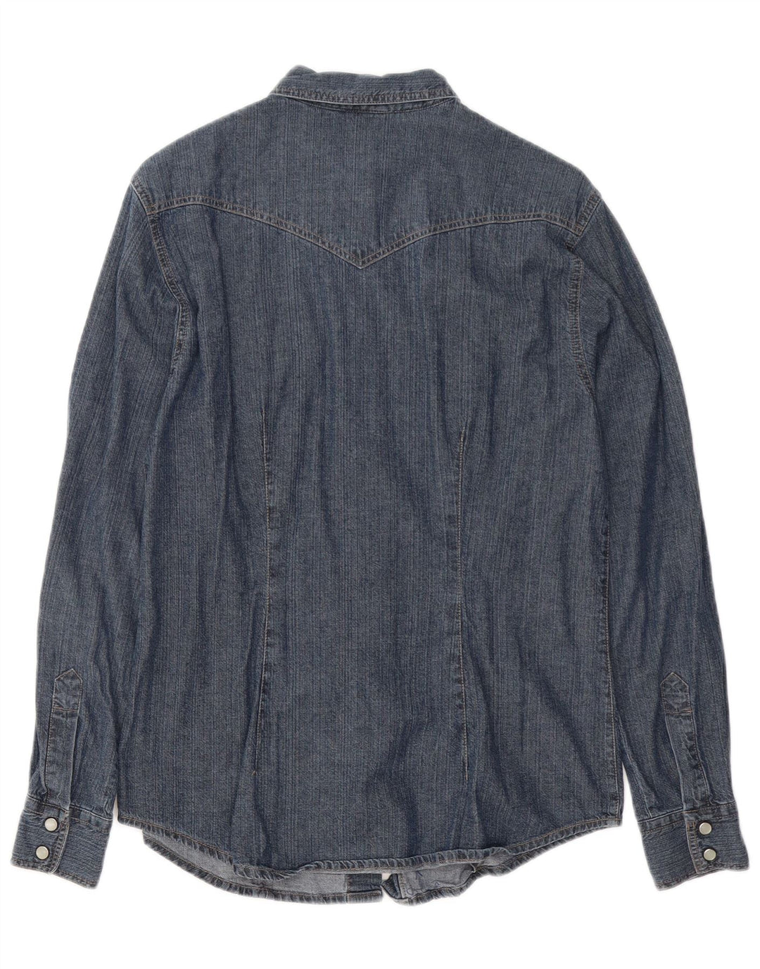 BENETTON Dame Denim Shirt UK 14 Medium Navy Blue Bomuld