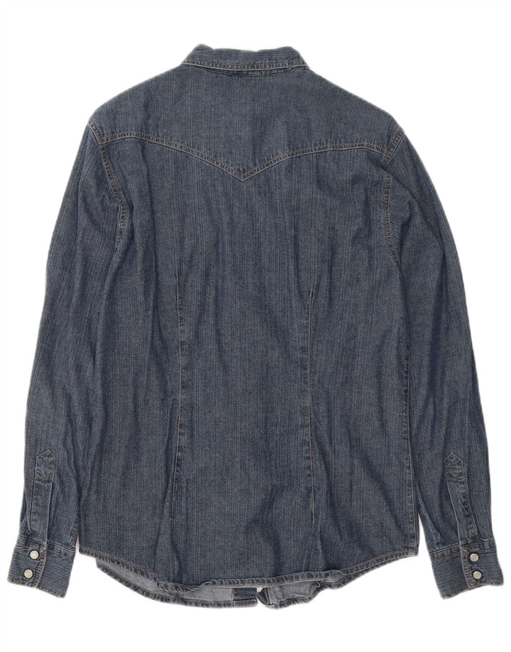 BENETTON Dame Denim Shirt UK 14 Medium Navy Blue Bomuld