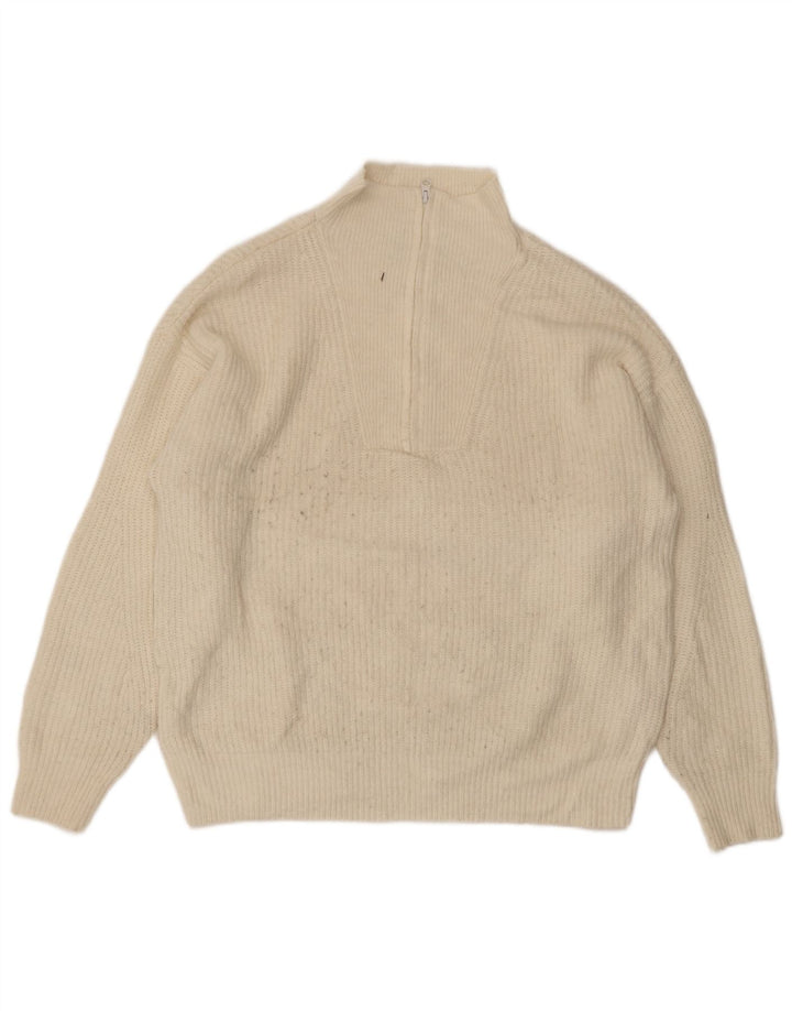 Jack Wills Dame Zip Neck Jumper Sweater UK 14 Large Off White Akryl