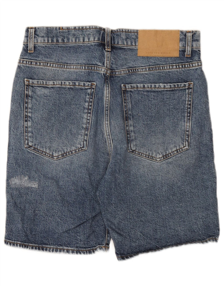 Zara Herre Distressed Denim Shorts EU 40 Medium W31 Blå Bomuld