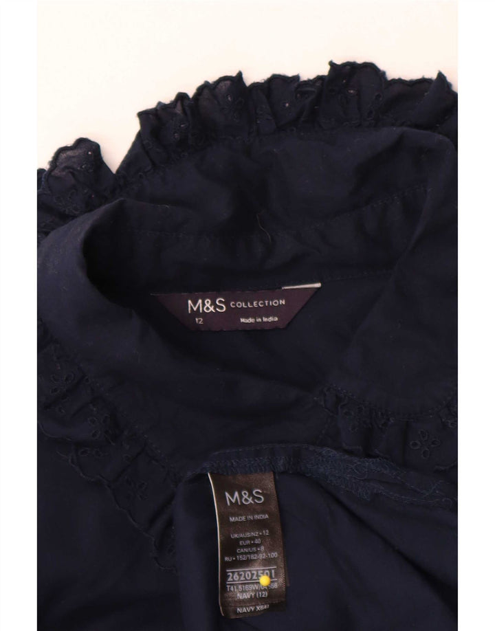 Marks & Spencer skjortebluse til kvinder UK 12 Mellem marineblå bomuld
