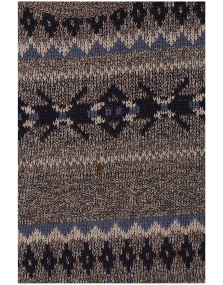 Vintage Herre rund hals sweater Large Grey Fair Isle
