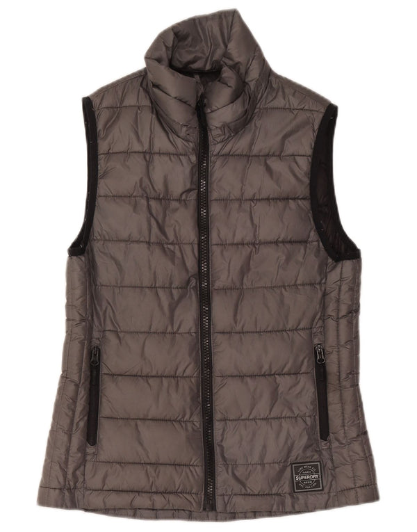 Superdry Womens Polstret Gilet UK 10 lille grå polyester