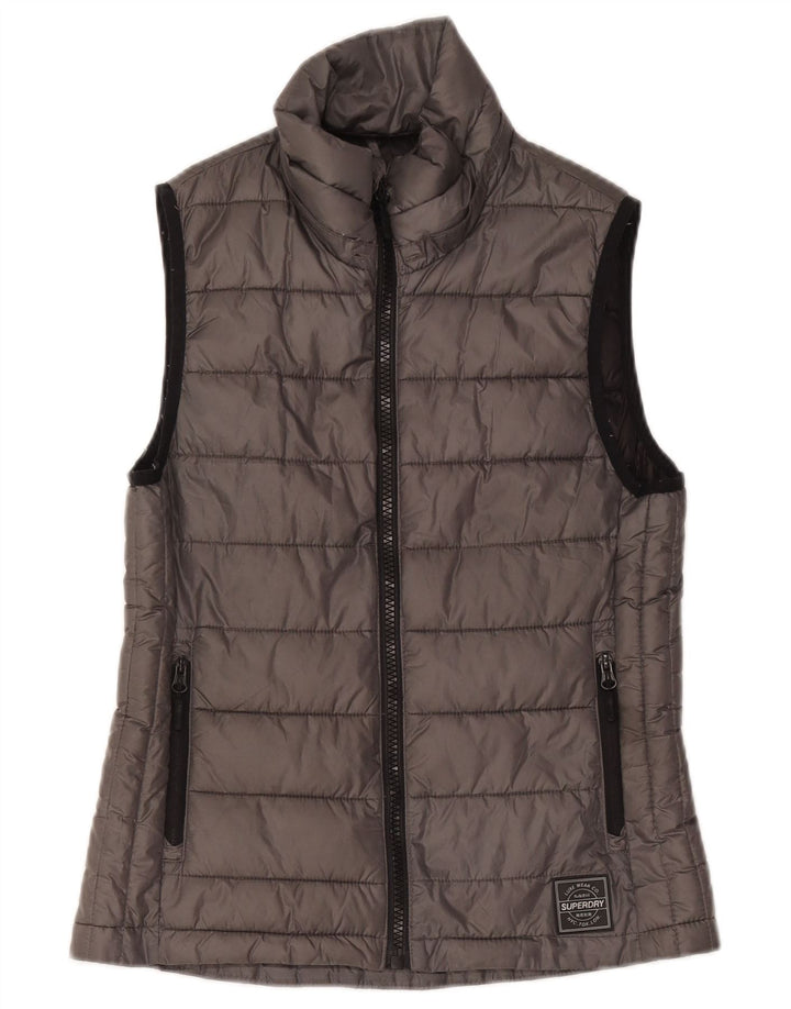 Superdry Womens Polstret Gilet UK 10 lille grå polyester
