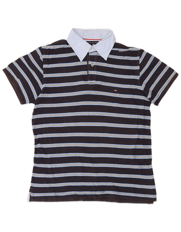 Tommy Hilfiger Herre Slim Fit Rugby Polo Shirt XL Sort Stribet Bomuld
