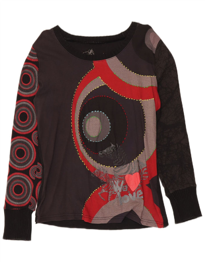 Desigual Dame Grafisk Top Langærmet UK 20 2XL Sort Geometrisk