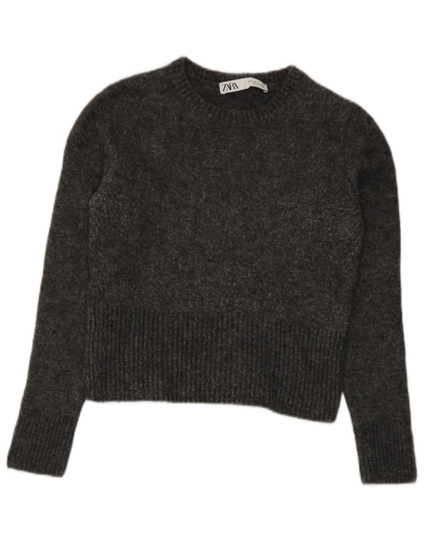 Zara Womens Crop Boat Neck Jumper Sweater UK 8 Small Grey Nylon