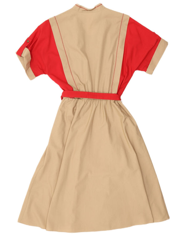 VINTAGE Dame Maxikjole UK 16 Large Beige Colourblock