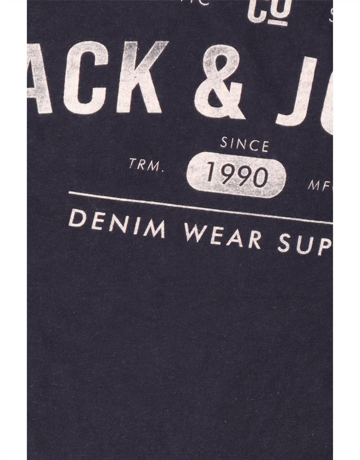 Jack & Jones Herre grafisk T-shirt Top Medium Marineblå Bomuld