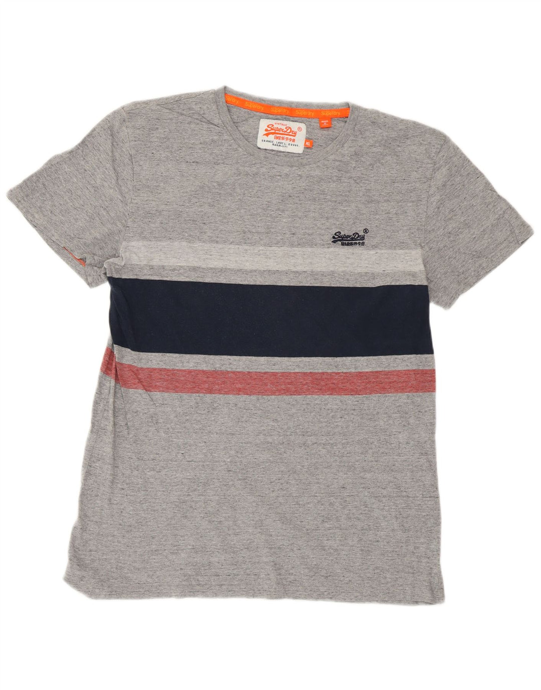 SUPERDRY Herre T-Shirt Top XL Grå Colourblock Bomuld