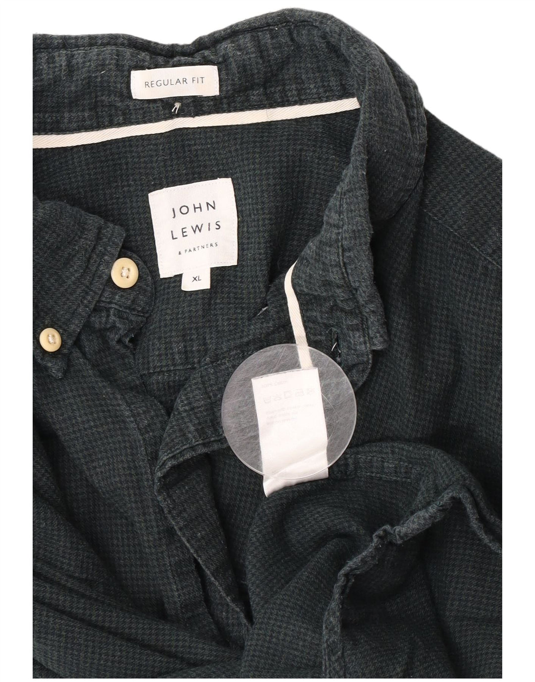 John Lewis Herre Regular Fit Flanellskjorte XL Grå ternet bomuld
