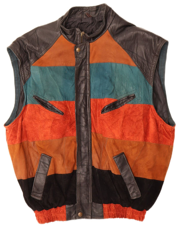 VINTAGE Herre Læder Gilet UK 42 XL Flerfarvet Colourblock