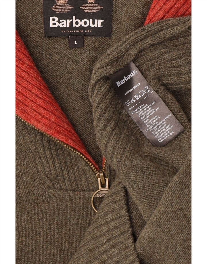Barbour Herre Zip Neck Jumper Sweater Large Khaki Wool