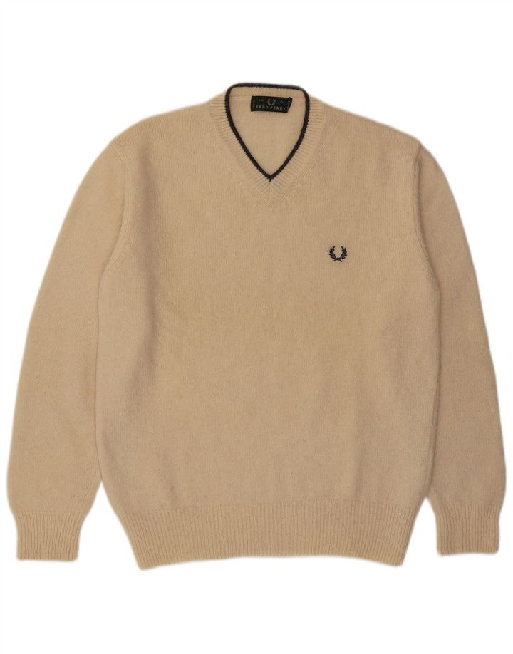 Fred Perry Herre V-hals sweater Stor Beige Uld