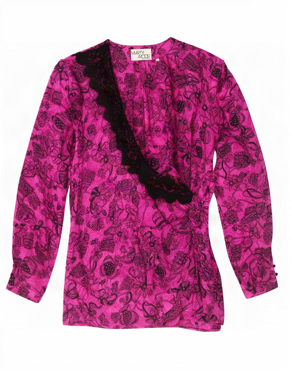 Marty Mode Dame Langærmet Wrap Cardigan Top IT 46 Large Pink Silk