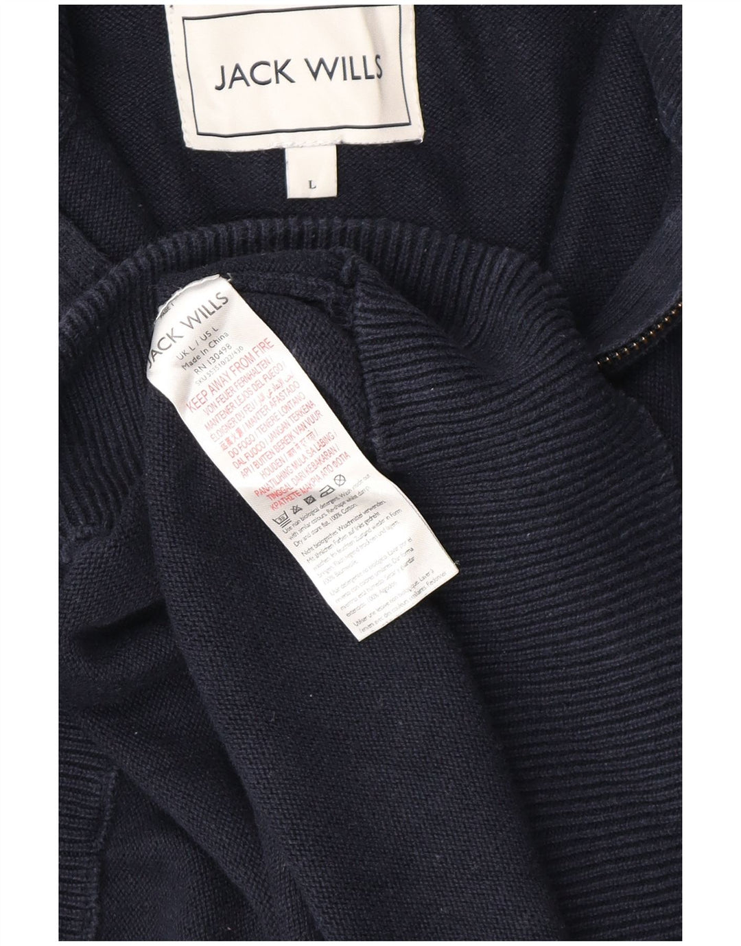 Jack Wills Herre Zip Neck Jumper Sweater Stor Marineblå Bomuld