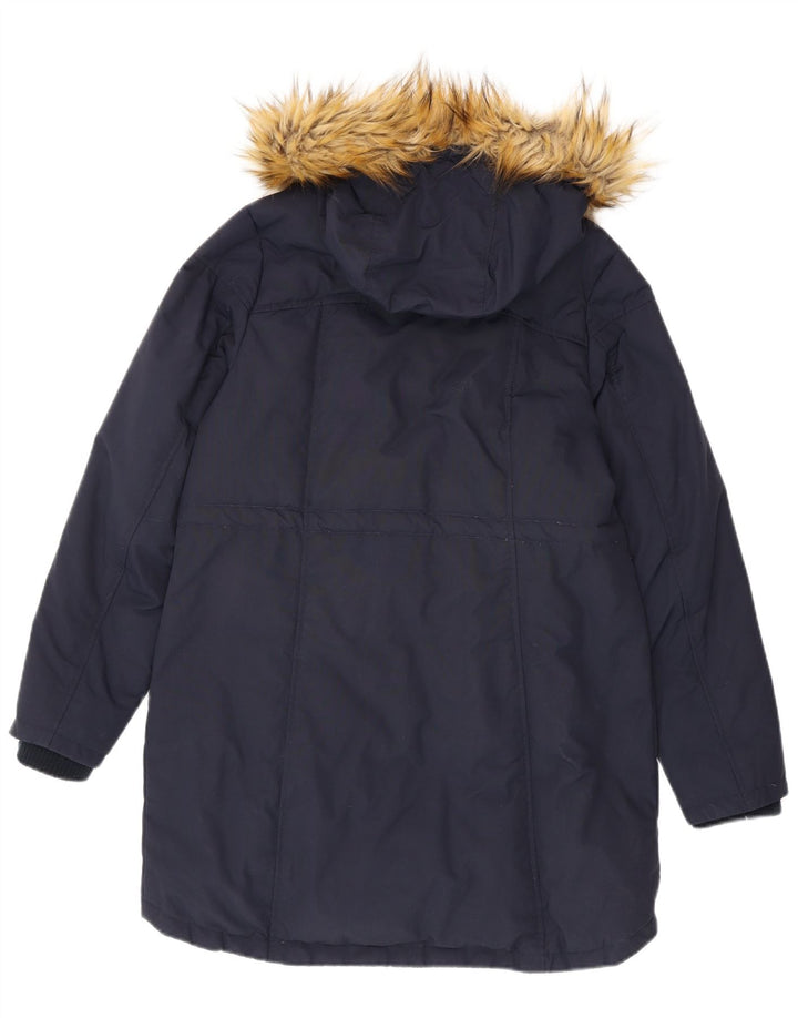 Fat Face Dame Hooded Parka Jacket UK 14 Medium Navy Blue Nylon