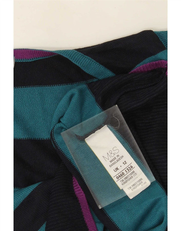 Marks & Spencer Dame V-hals sweater UK 12 Mellem blå stribet