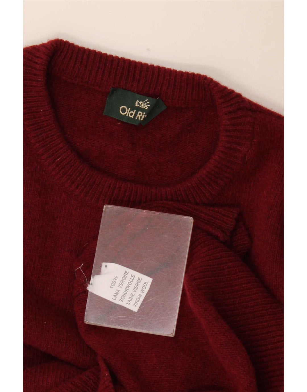 Old River Herre Crew Neck Jumper Sweater Medium Burgundy Virgin Wool
