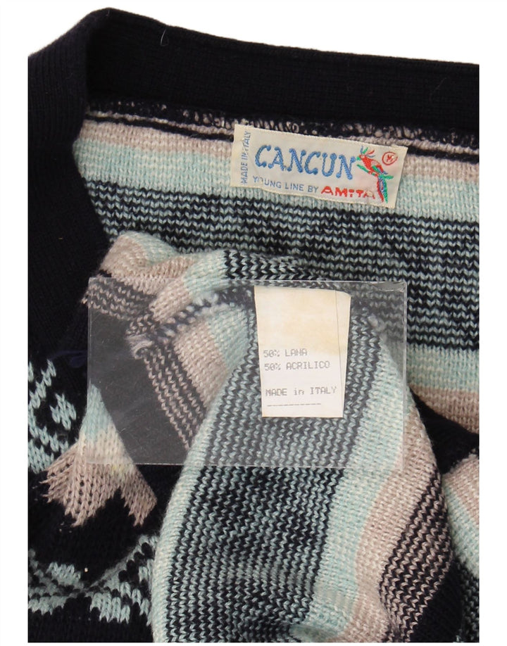Cancun Dame Cardigan Sweater UK 16 Large Black Fair Isle Wool