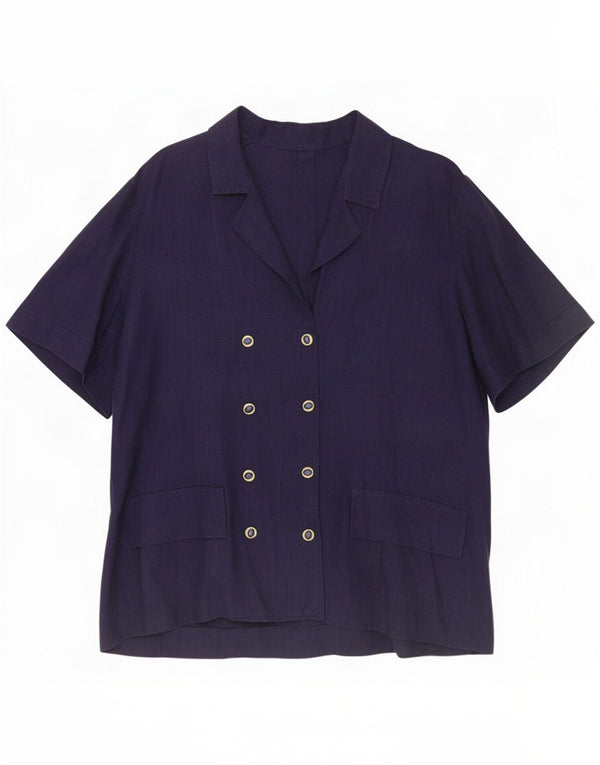 Vintage Womens Short Sleeve Cardigan Top UK 14 Large Navy Blue