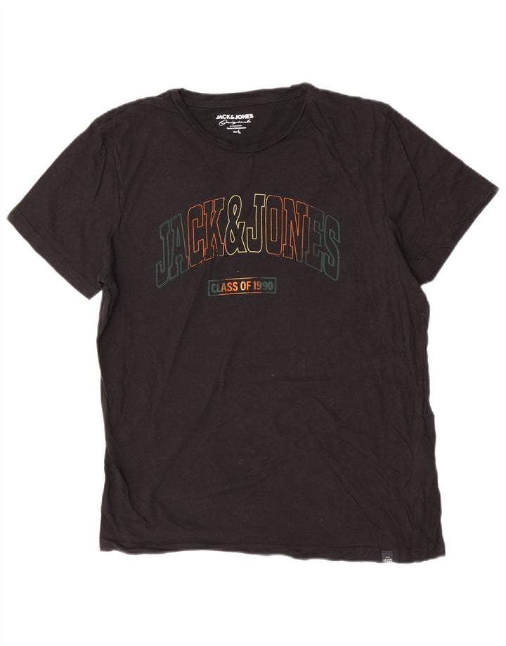 Jack & Jones Herre grafisk T-shirt Top Stor sort bomuld
