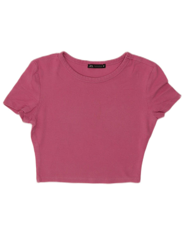 Zara Womens Crop T-Shirt Top UK 8 Small Pink Bomuld
