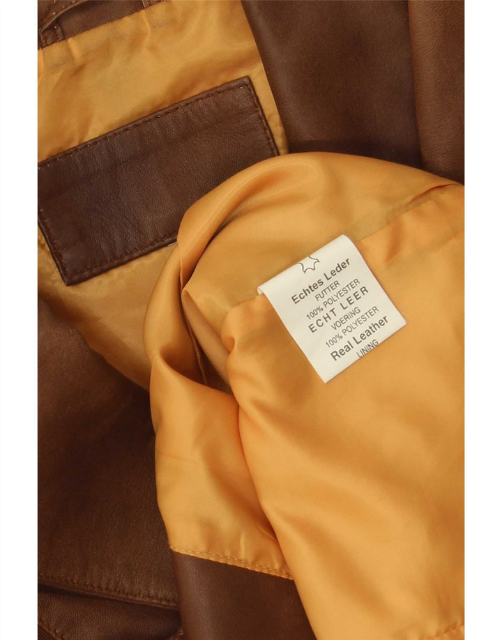 Vintage Dame 1 Knap Læder Blazer Jakke UK 10 Lille Brun