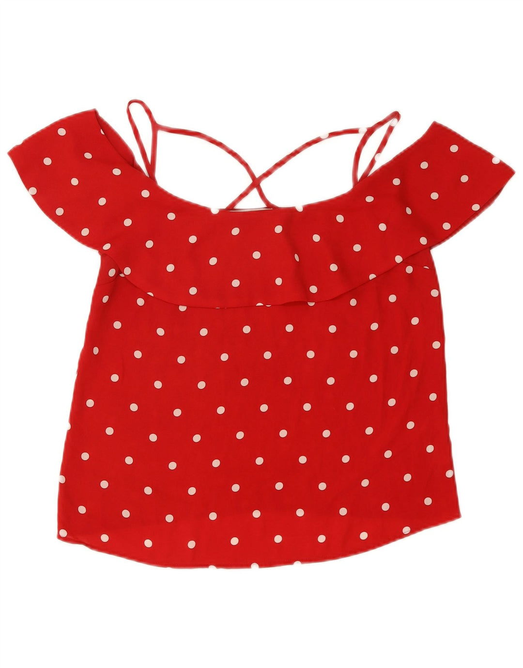 Oasis Womens Crop Off Shoulder Bluse Top UK 12 Medium Red Polka Dot