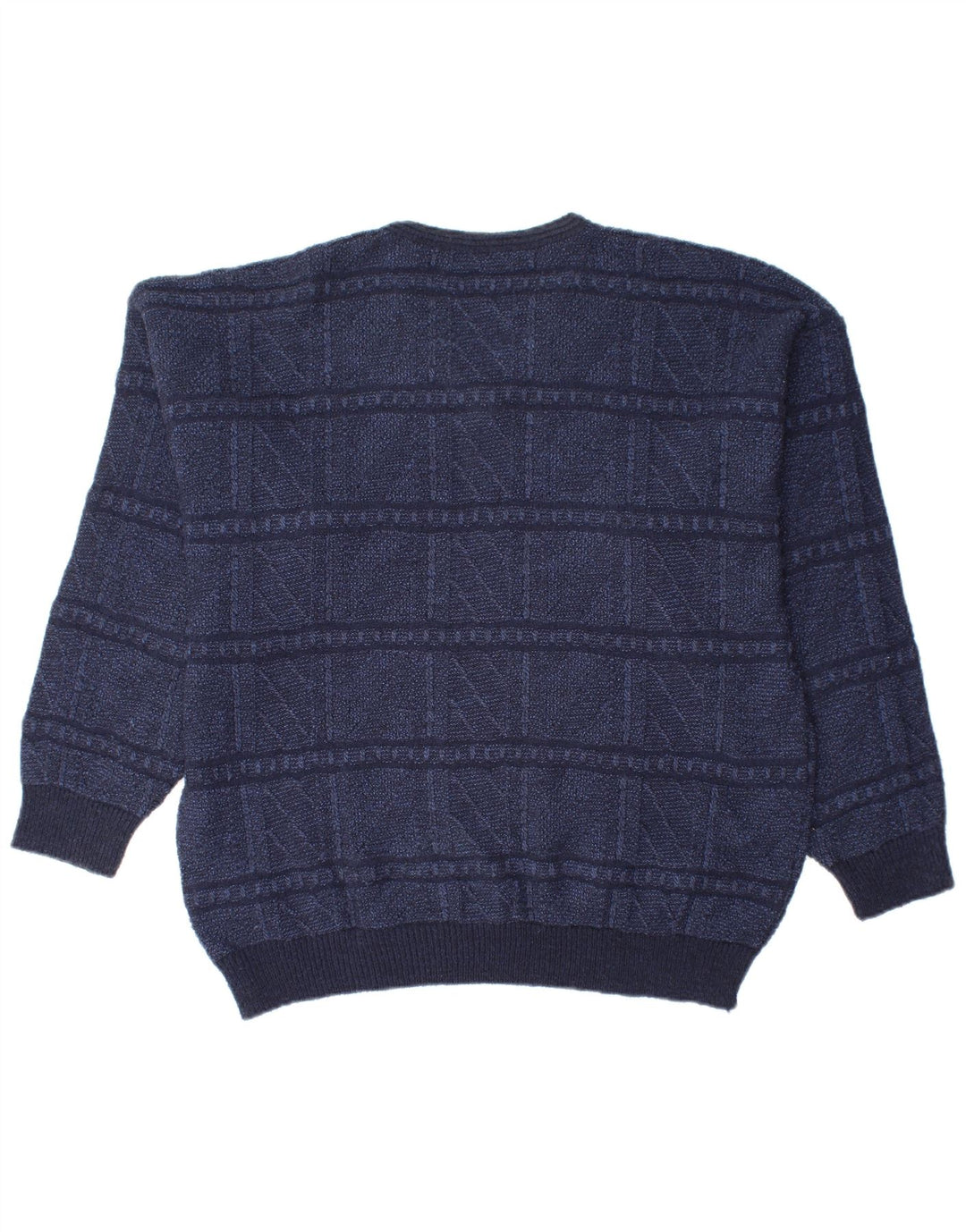 MONELLO Mens V-Neck Jumper Sweater IT 50 Medium Navy Blue Geometric Wool