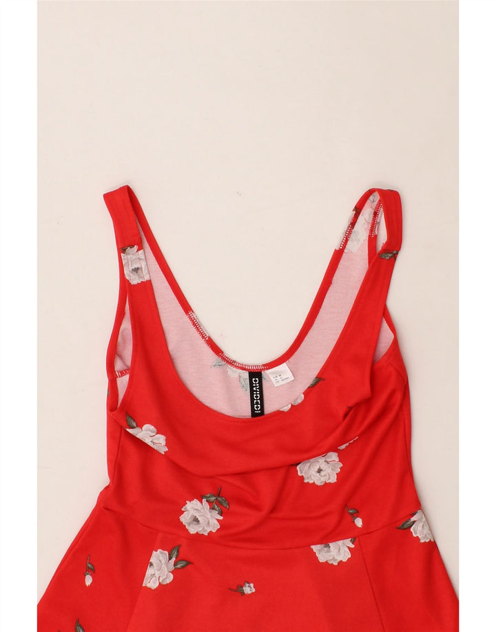DIVIDED Womens Sleeveless A-Line Dress UK 10 Small Red Floral Polyester Vintage Divided and Second-Hand Divided from Messina Hembry 