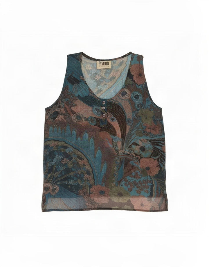 Vintage Damebluse Top UK 14 Medium Multicolored Floral