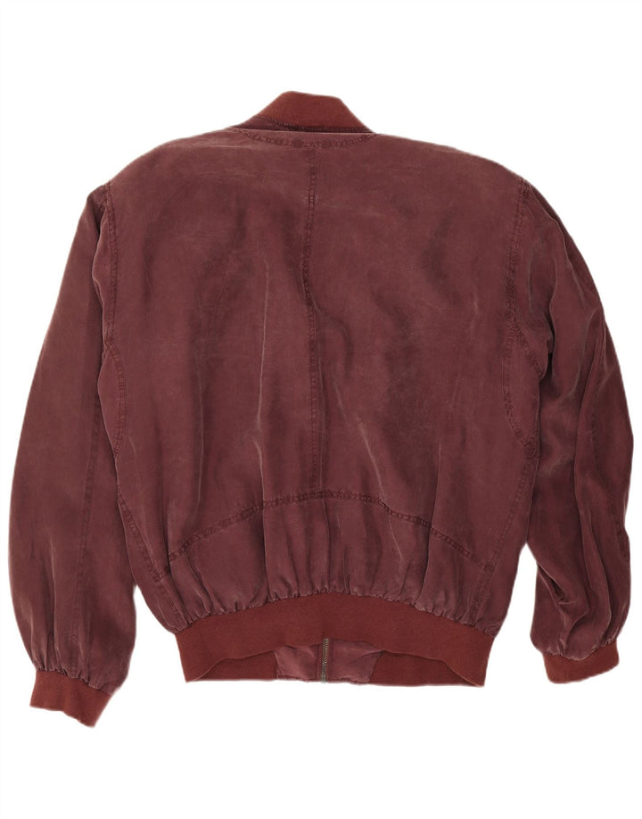 Vintage Herre Loose Fit Bomber Jacket UK 38 Medium Burgundy Silke