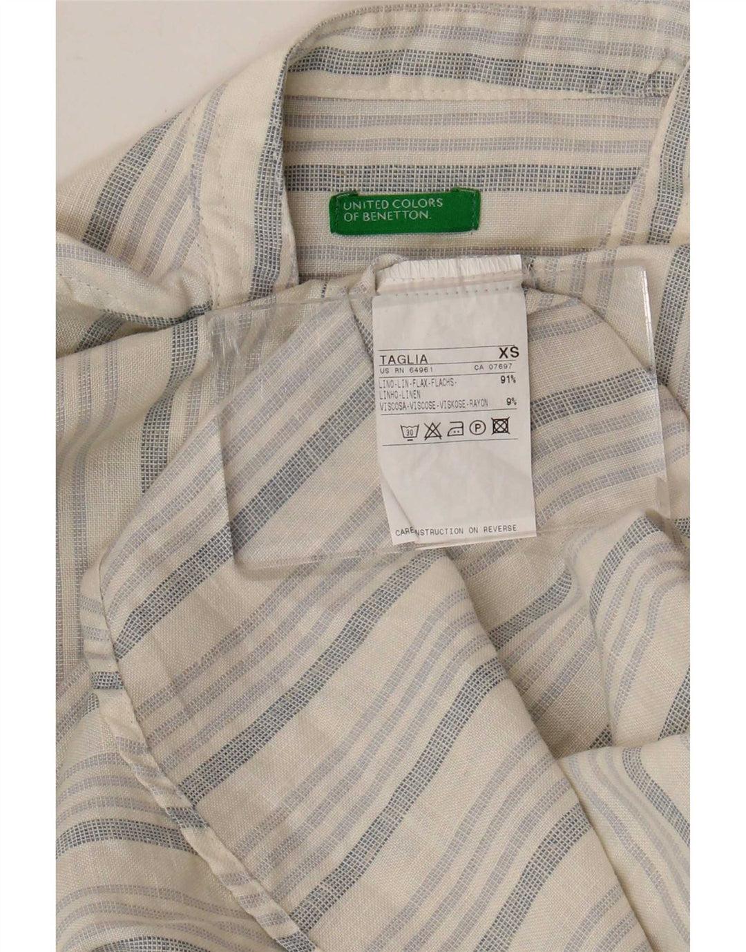 Benetton damebluse med 3/4 ærmer trøje DK 6 XS hvidstribet
