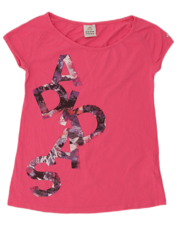 Adidas Dame Grafisk T-Shirt Top UK 8 Small Pink Bomuld