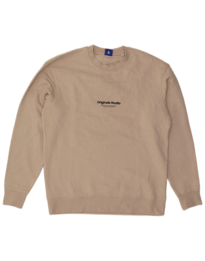 Jack & Jones Sweatshirt til mænd, stor beige bomuld