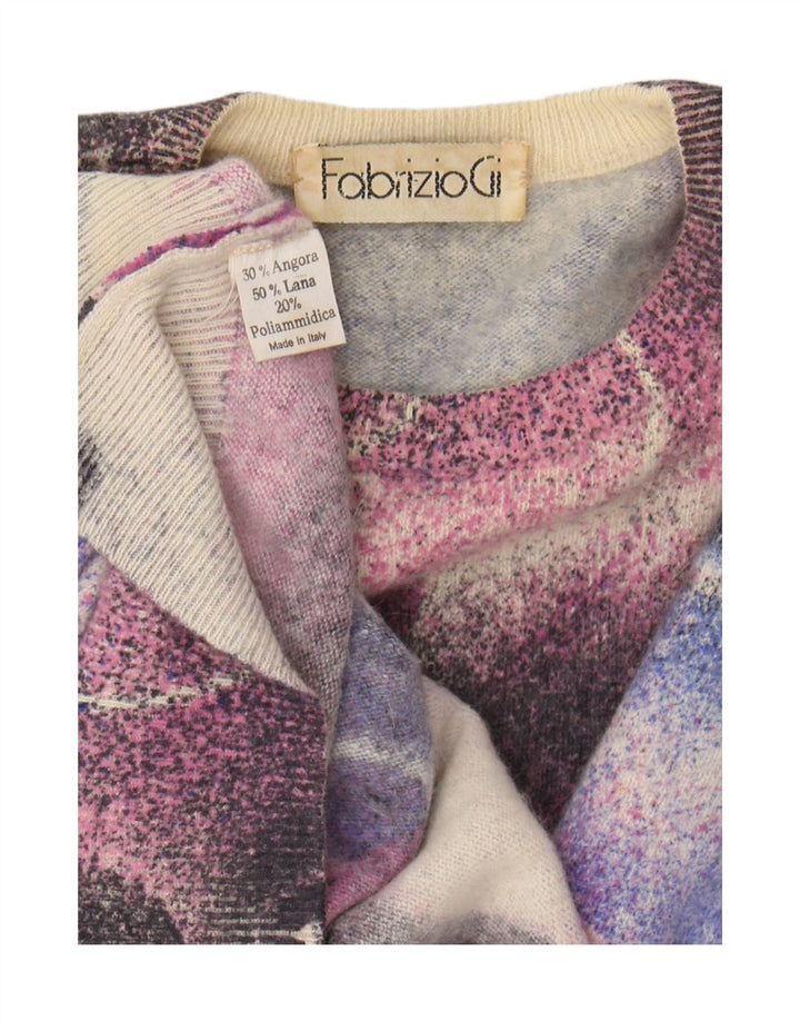 Vintage Dame Crew Neck Jumper Sweater UK 16 Large Multicolored Angora