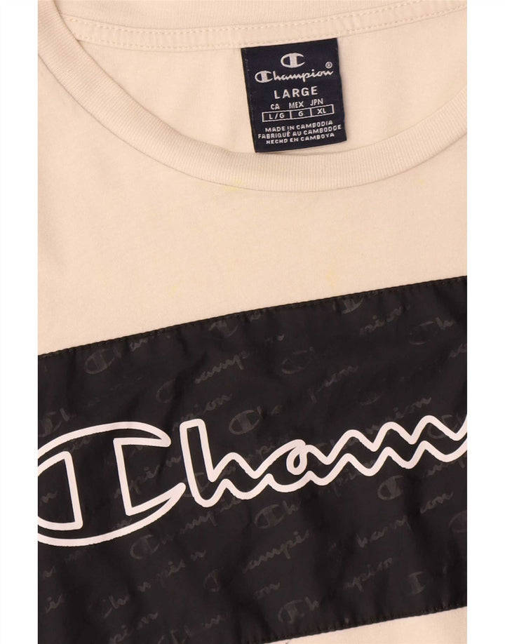 Champion Herre Grafisk T-Shirt Top Stor Hvid Bomuld