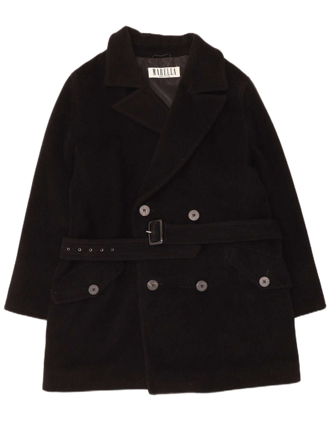 Marella Dame Dobbeltradet Frakke UK 14 Medium Sort Virgin Wool