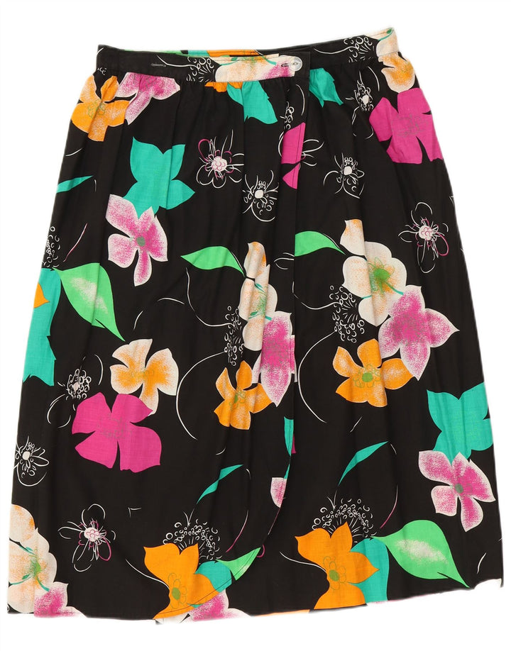 VINTAGE Womens Pleated Wrap Skirt W32 Large Black Floral