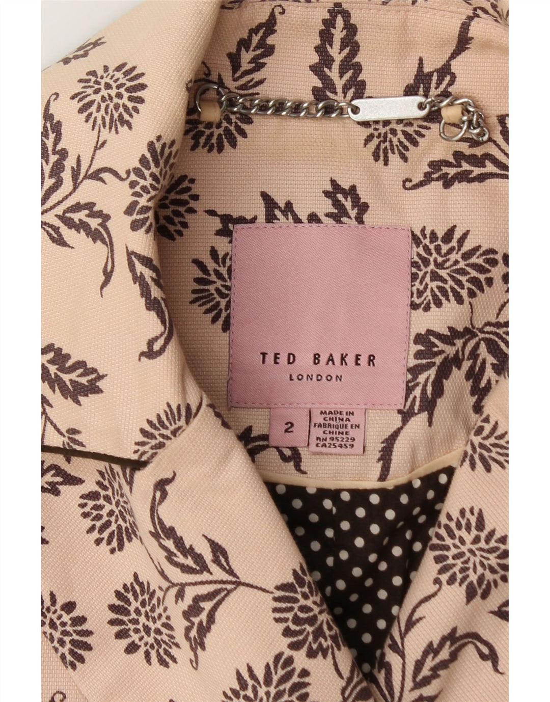 TED BAKER Dobbeltradet blazerjakke til kvinder størrelse 2 Small Beige Floral