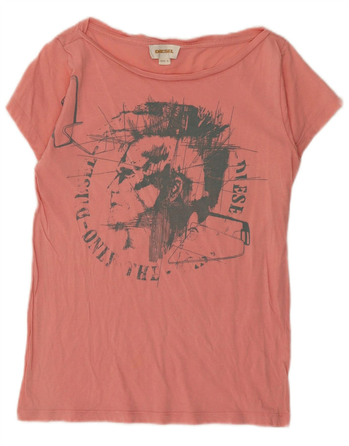 Diesel Dame Grafisk T-Shirt Top UK 10 Small Pink