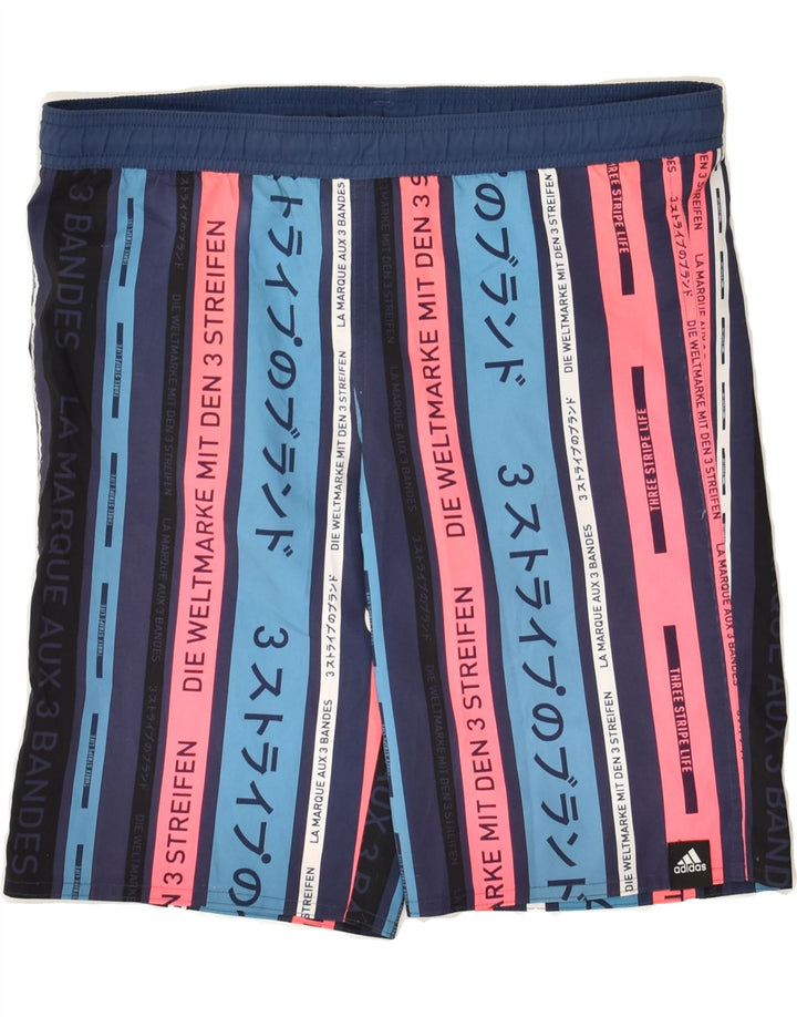 ADIDAS Boys Swimming Shorts 11-12 Years Navy Blue Striped Polyester | Vintage Adidas | Thrift | Second-Hand Adidas | Used Clothing | Messina Hembry 