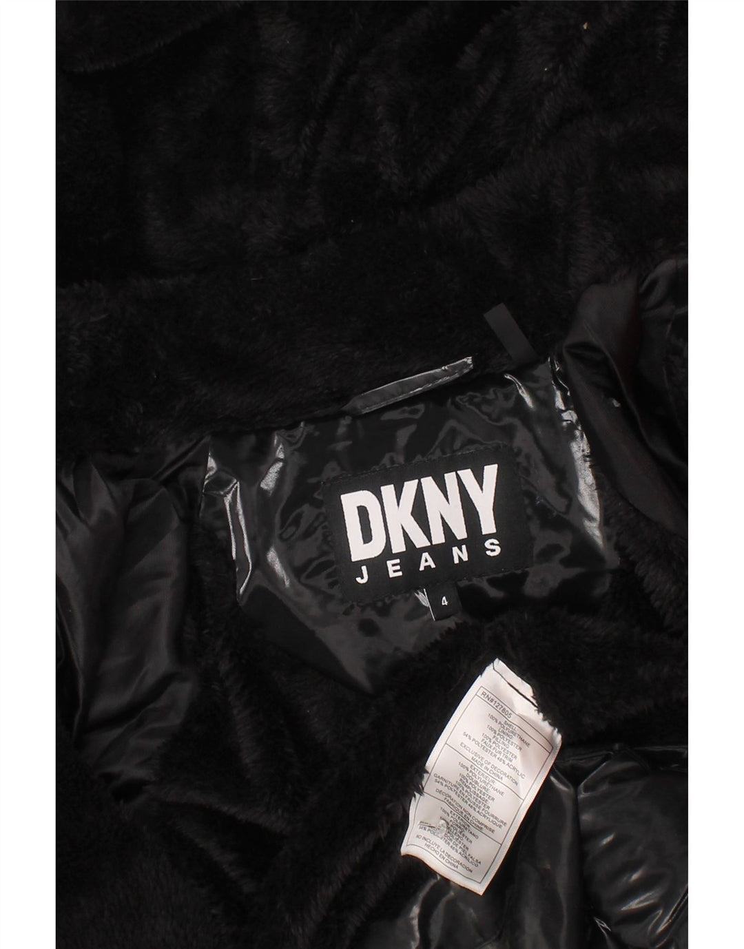 Dkny Piger Hætte Vatteret Frakke 3-4 År Sort Polyamid